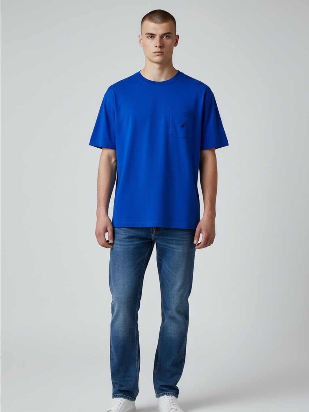 Nautica Men’s Size Large Crew Neck Solid Blue Performance Tee Classic Fit